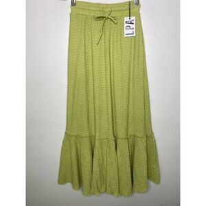 LPA Charlie Skirt Drawstring Crinkle Gauze Fabric With Side Seam Pockets,Green,S